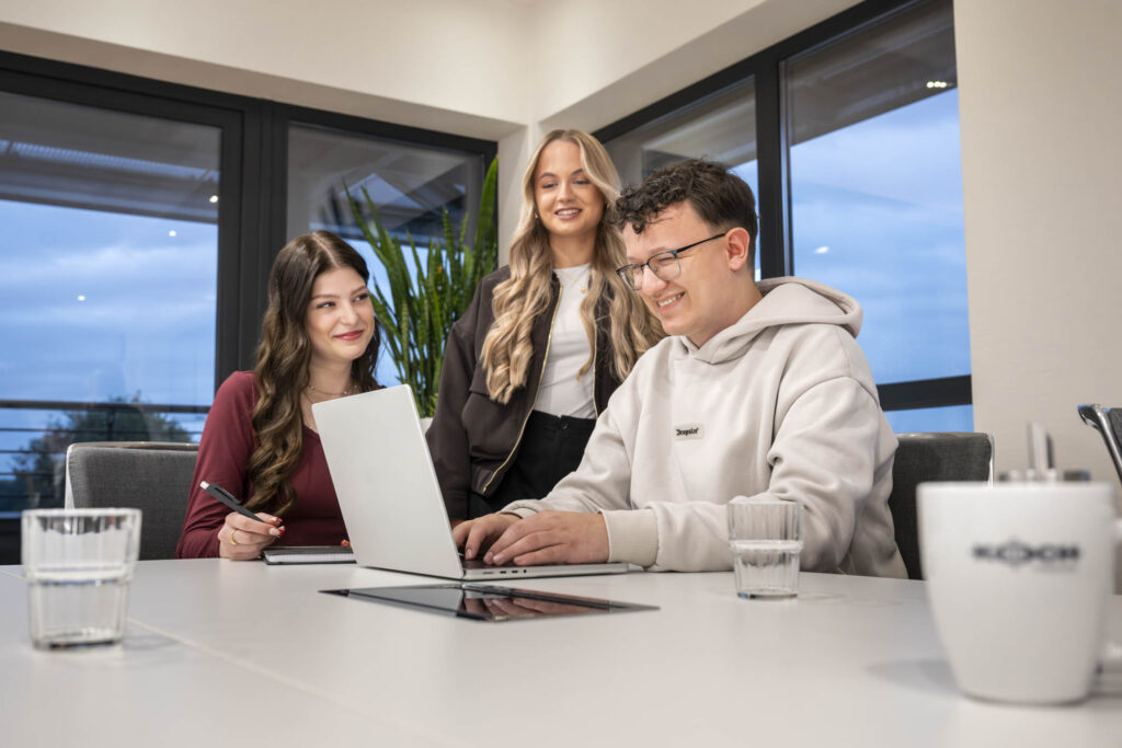 Mitarbeiter sitzen vor dem Laptop